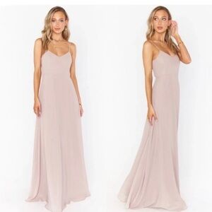 NWT Show Me Your MuMu Faith Maxi Formal Bridesmaid Dress Soft Beige Chiffon Lg